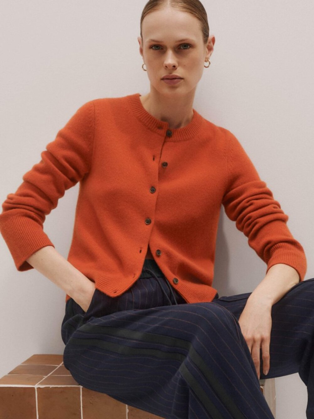 ME+EM Straight Cardigan 100% Cashmere Paprika Orange NWT M